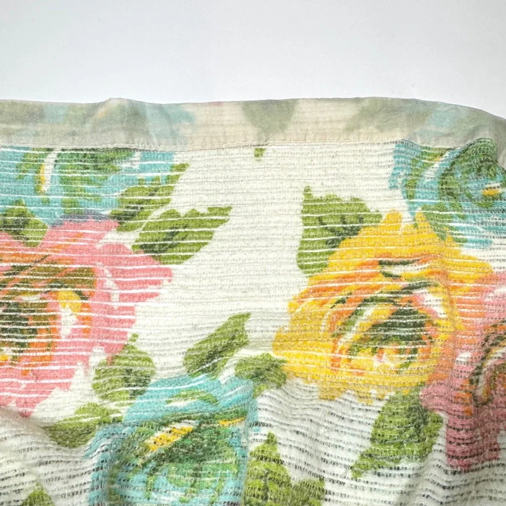 Vintage Summer Woven Cotton Thermal Twin Blanket Silky Trim Retro Rose Pattern